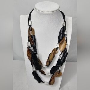 Handcrafted Multi Strand Seed Pod Statement Necklace Boho Tribal Black Beads 21"